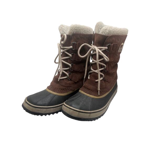 Women’s Sorel Snow Boot Sz 9 Pac Graphic Waterproof Suede Upper Removable Liner - Picture 1 of 7